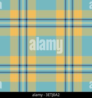 Trendy vector textile pattern, quiet tartan background texture. Blanket seamless fabric check plaid in cyan and pastel colors palette. Stock Vector