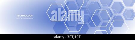 Light blue hexagon technology abstract background soft gradient minimalist honeycomb pattern with subtle hex outlines and faint nodes, cool Stock Vector