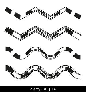 Abstract geometric wave and zigzag path vector set. Ideal choice for modern branding identity and minimalist web ui graphics. EPS 10. Stock Vector