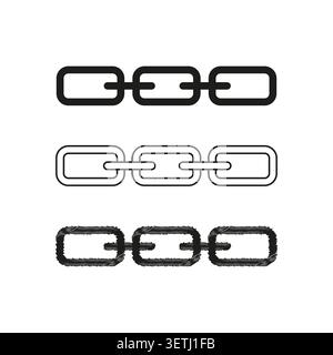 Chain link icon set in solid outline and sketch styles vector. Perfect for web design user interface and connection concepts. EPS 10. Stock Vector