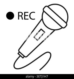 Microphone recording black vector graphic features professional audio broadcasting. Studio equipment visualizes modern podcast communication media. ep Stock Vector
