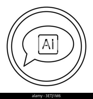 AI chat icon shows speech bubble for technology communication. Vector line art for artificial intelligence assistance concept. Vector EPS 10. Stock Vector
