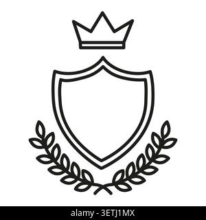 Shield crown laurel black vector shape features premium royal protection. Luxury defense visualizes classical heraldry security. eps 10 Stock Vector