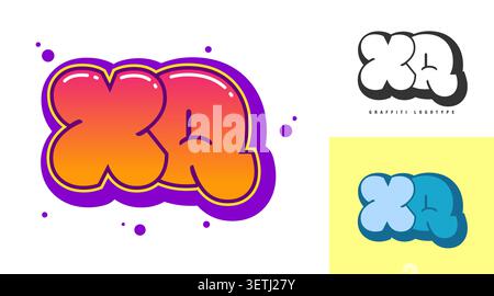 XQ logo design for festival or party. Initial letter x and q in graffiti style. Creative modern lettering company name of font typography. Kids trendy Stock Vector