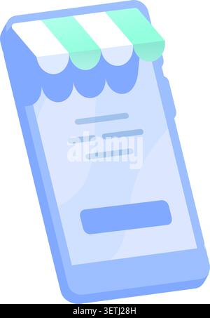 Smartphone with shop awning on screen vector illustration. Online shopping, mobile e-commerce, digital retail store application, marketplace buying an Stock Vector