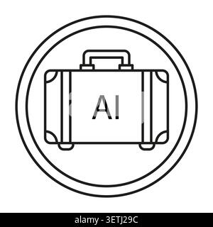 AI briefcase icon for artificial intelligence business solutions. Line art symbol represents technology and modern innovation. Vector EPS 10. Stock Vector