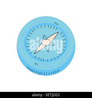 Blue compass illustration with a circular design featuring a central star and directional markings, suitable for navigation and adventure themes Stock Vector
