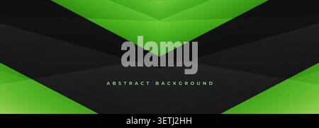 Abstract green and black geometric background. Modern abstract composition with layered geometric shapes, sharp diagonal lines, and a bright green Stock Vector