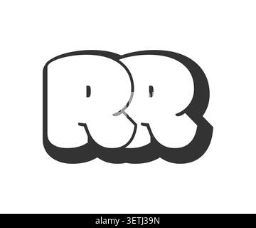 RR logo, bubble comic lettering, rounded in graffiti style black and white silhouette. Trendy preschool R and R letter text for festival party, person Stock Vector