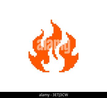 Pixel fire icon. Retro-style flame graphic orange and yellow gradient pixel art design. Stock Vector