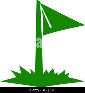 Flat illustration of a green corner flag planted in grass with a tall pole and triangular flag Stock Vector