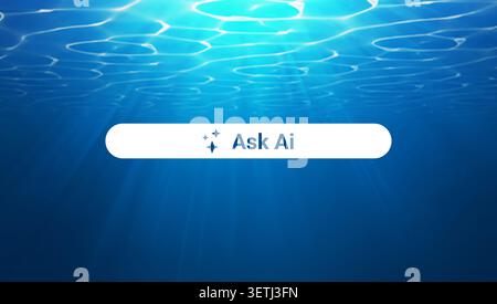 Artificial intelligence search assistant interface button underwater blue ocean background with sunlight rays Stock Vector