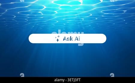 Artificial intelligence search assistant interface button underwater blue ocean background with sunlight rays Stock Vector