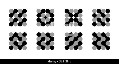 Dot and circle connect icon, abstract medical logo. Vector shapes for bio-tech innovation. Liquid blobs flow into molecule drop. Communication system Stock Vector