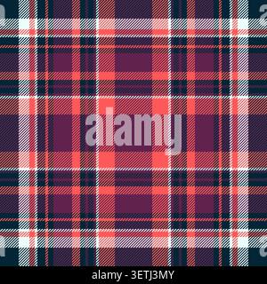 Seamless tartan plaid pattern featuring a rich palette of navy, coral, and purple. A versatile geometric textile design ideal for modern fashion, digi Stock Vector