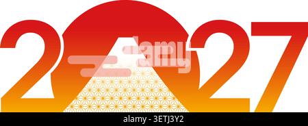 The Year 2027 New Year’s Greeting Symbol With Mt. Fuji At The First Sunrise. Vector Illustration Isolated On A White Background. Stock Vector