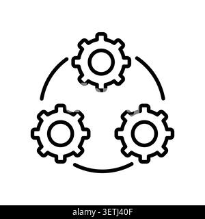 Three gear circle vector icon features system cycle loop. Mechanical integration highlights technical workflow. Stock Vector