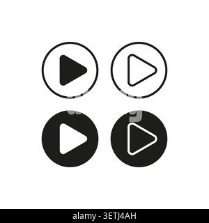 Minimalist play button icon collection in black and white vector. Ideal for user interface design video players and multimedia websites. EPS 10. Stock Vector