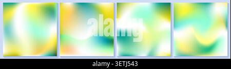 Green yellow soft gradient and noise spring bg. Leaves and flowers degrade in grainy white gradation. Seamless texture on sky ombre backdrop. Minimal Stock Vector