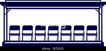 Flat illustration of a covered team bench with a row of empty seats under a simple shelter Stock Vector