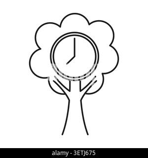 Clock on tree symbolizes growth over time. Vector icon for seasons, patience, nature cycle, and long term planning. Vector EPS 10. Stock Vector
