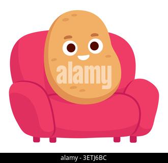 Couch potato, funny cartoon character sitting on sofa. Isolated vector clip art illustration. Stock Vector