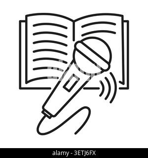 Book microphone black vector element features educational audio reading. Literature podcast complements smart academic learning. eps 10 Stock Vector