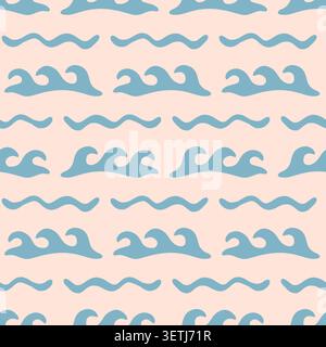 Boho blue wave stripes vector seamless pattern Stock Vector
