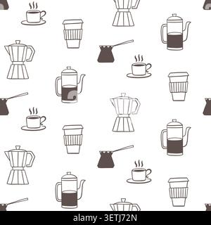 Takeaway coffee, French press seamless pattern Stock Vector