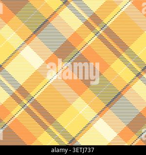 Grid fabric pattern vector, valentines day tartan texture check. Model background seamless textile plaid in orange and glossy gold colors palette. Stock Vector