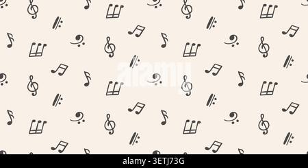 Music note symbols, treble clefs seamless pattern Stock Vector