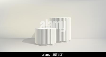 White round poduim bg, ribbed column pillar 3d render. Two grey bases. Product discount marble stand, fluted elegant pedestal on pastel limbo Stock Vector