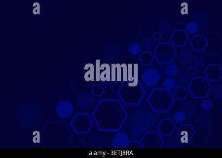 Modern technology background featuring interconnected hexagonal shapes in dark and bright blue tones. The geometric honeycomb structure symbolizes Stock Vector