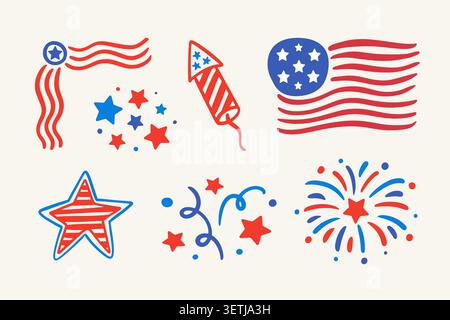 USA patriotic vector elements Fourth of July set Stock Vector