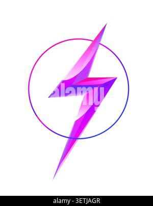 Logo of lightning in a circle. Vector. Lightning hits the center. Image is isolated on white background. Glyph of lightning flash. Emblem for an elect Stock Vector