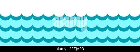 Wavy blue water line pattern background. Small sea wave shape seamless border. Stylized marine ripple texture for summer resort advertisement, poster Stock Vector