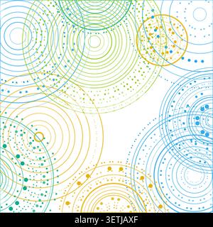 Abstract background made from overlapping concentric circle groups with subtle flattened transparency colors Stock Vector