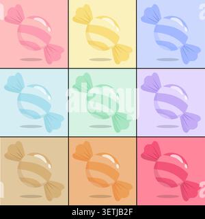 Cute pastel candy collection featuring transparent wrapped sweets in multiple soft color variations. Glossy confectionery clipart set isolated on colo Stock Vector