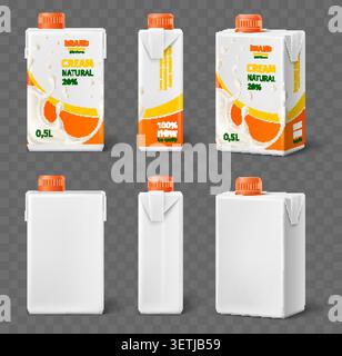 Milk packaging design. Realistic cream bottle design. Container shown from various angles. Screw top lid and label for banding. 3D template for dairy Stock Vector