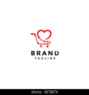 Good Shopping Cart Line Logo Design. Simple Heart Symbol Line In Shopping Cart Logo Design. Stock Vector