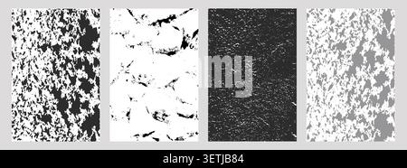 Set of four abstract black-and-white textures modern grunge patterns for creative backgrounds, design projects, digital art Stock Vector