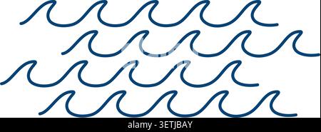 Repeated blue parallel curvy lines isolated on white background. Sea or ocean waves texture. Simple summer print. Abstract geometric design. Vector flat illustration Stock Vector