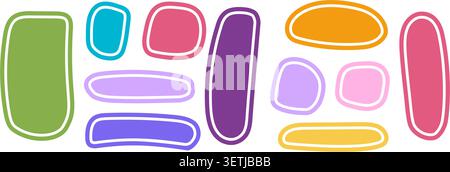 Set of cute colorful organic shapes with transparent inner borders. Templates for textboxes, speech or quote bubbles, message or dialogue frames isolated on white background. Vector flat illustration. Stock Vector