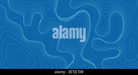 Abstract topographic map background with blue contour lines, wavy terrain pattern, vector illustration of geographic landscape Stock Vector
