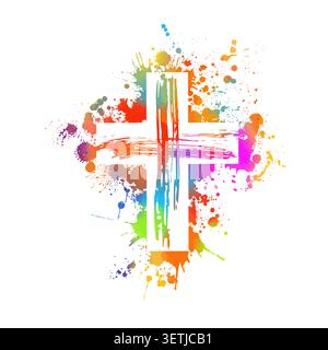 Hand drawn colored cross. Vector cross. The cross is made with a brush Hand drawn. Not AI, vector illustration. Stock Vector
