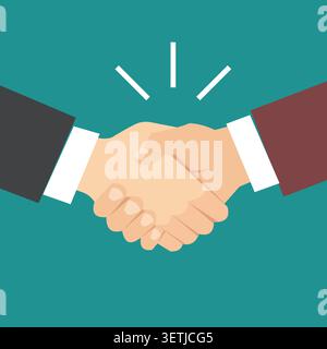 Flat vector illustration of two people shaking hands, symbolizing business partnership, successful agreement, collaboration, trust, networking, teamwo Stock Vector