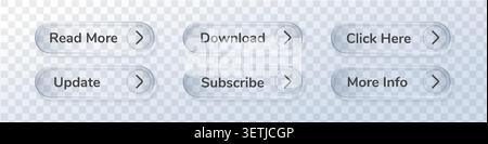 Set Cta download subscribe with transparent and call like liquid. Ui web box with 3d cta now and action info share. Text vector with set icon click Stock Vector