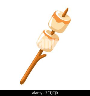 Roasted marshmallows on wooden stick. Cartoon vector illustration on white background Stock Vector