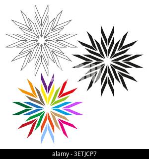 Set of abstract geometric star and snowflake logo elements vector. Ideal for modern branding corporate identity and creative design. EPS 10. Stock Vector