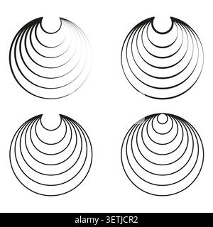Set of circular geometric line art logo elements vector. Shapes support corporate branding and modern logo creation. EPS 10. Stock Vector